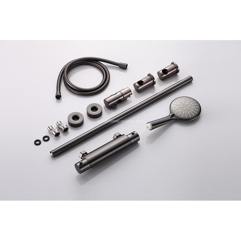 Round Overhead Rain Hand-held Riser Shower Set Black Constant Temperature Shower Mixer Set Shower System details