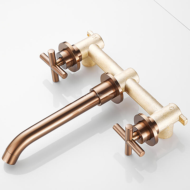 Hot-selling Concealed Cross Handwheel Drawing pink Wall-mounted Basin Sink Mixer Faucet Hidden Washbasin Faucet Double Lever details