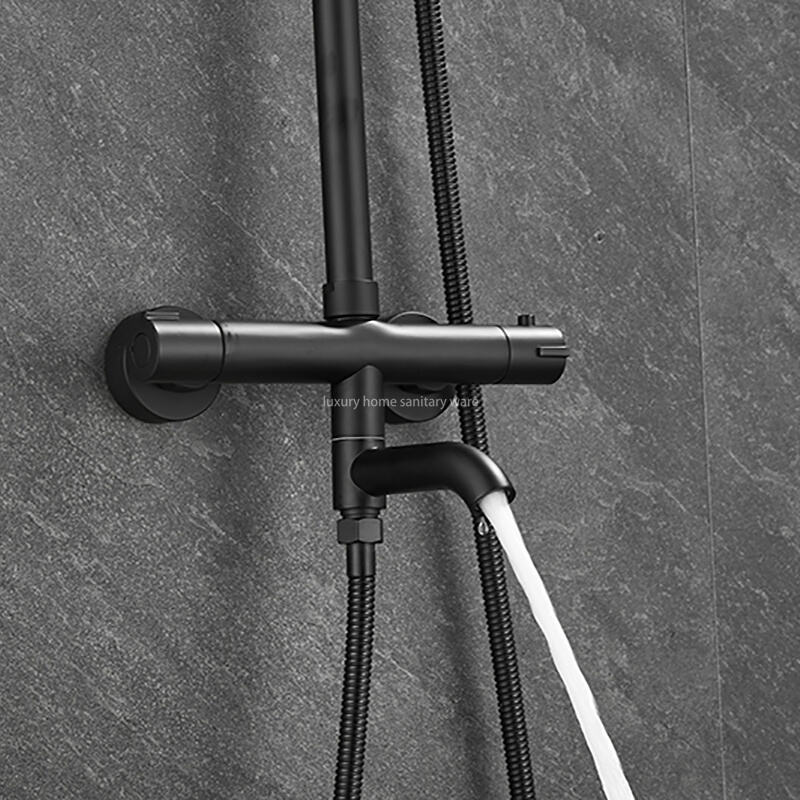 Modern Bathroom Shower Set Simple Black Round bar Constant Temperature Shower Faucet Set details