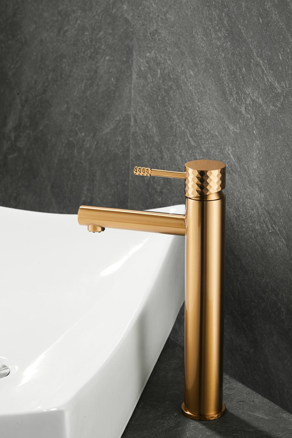 Hot-selling Basin with High Straight Mouth-carved Handle-brushed Gold Bathroom Faucet Hot and Cold Mixer factory