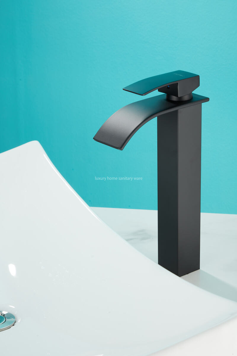 High-quality, Simple and High-profile Natural Bend-black Waterfall Faucet Bathroom Dresser Faucet Mixer factory
