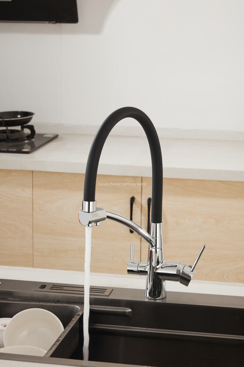 Hot-selling Modern sharp Four-way Leather Tube Water Purifier-electroplating Kitchen Faucet 360-degree Rotating Faucet details