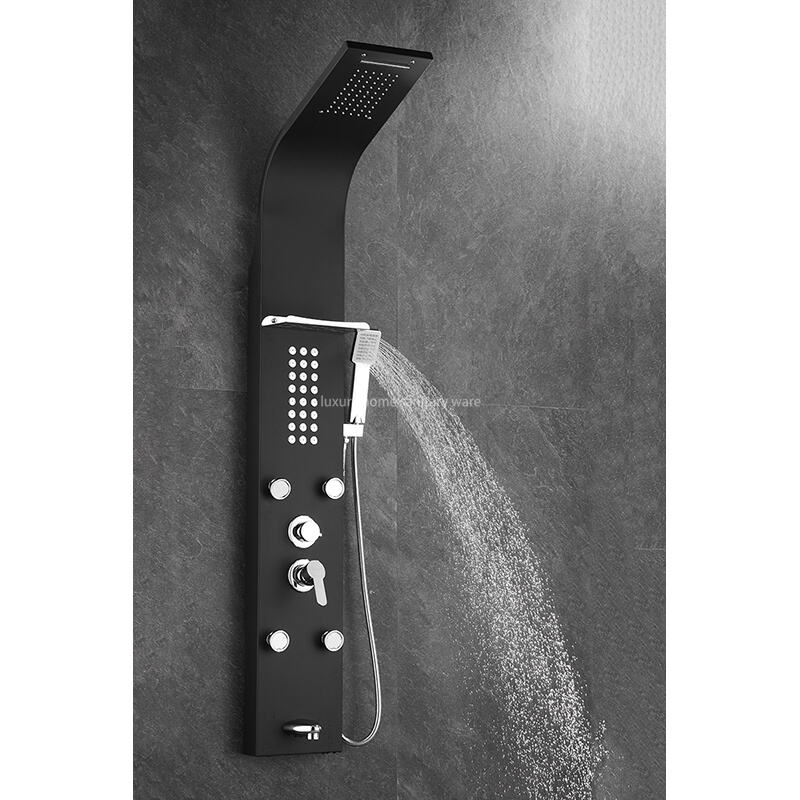 Multi-functional Matte Black Rain Shower Head Panel Tower System Set, Hand-held Sprayer Shower Stand with Massage Nozzle manufacture