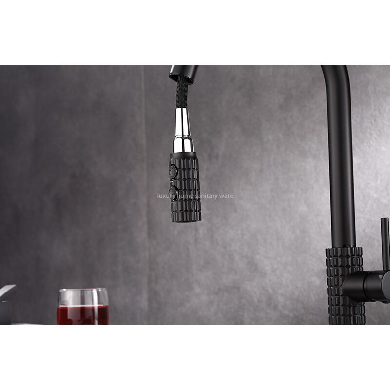 Factory Straight Hair High Quality Modern Single Handle Matte Black Kitchen Sink Faucet Simple Drop-down Sprayer. manufacture