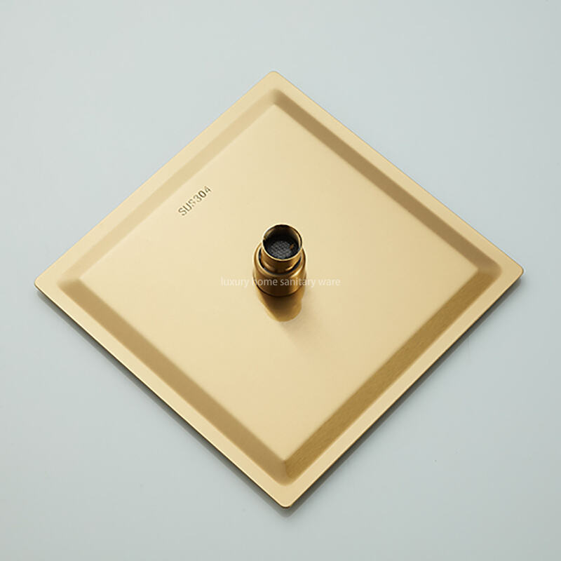 Luxurious Brushed Gold Hot and Cold Shower Set Wall-mounted Full Shower Set Multifunctional Brass square Shower Set supplier