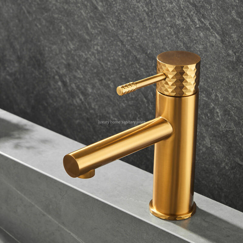 Hot Luxury Home New Bathroom Bidet Faucet Basin Short Straight Mouth-carved Handle-brushed Gold supplier