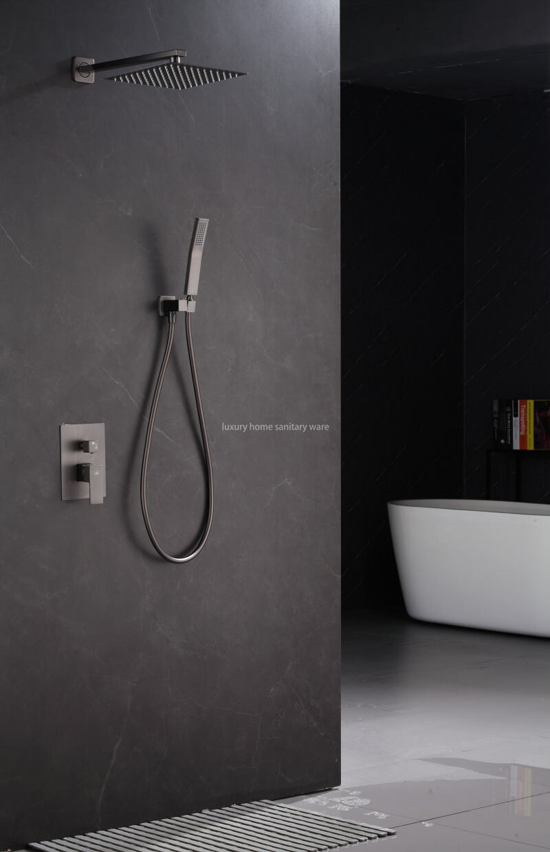 Matte Black Round Bathroom Bathtub Shower System Set Constant Temperature Shower Faucet Rain Shower Mixer details