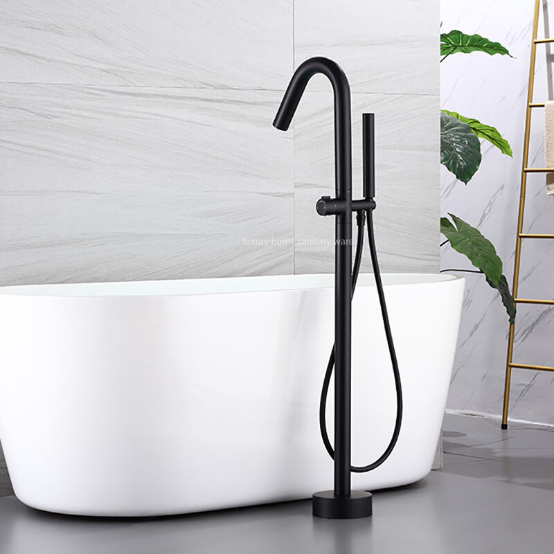 Factory Direct Sale Luxury Black Freestanding Bathtub Shower Mixer Floor Stand Bathtub Faucet Set Bathroom Faucet supplier