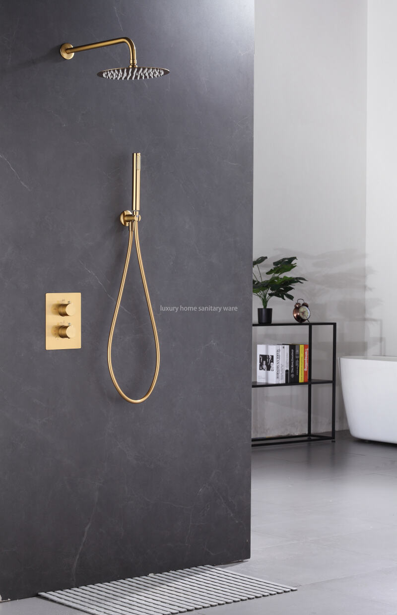 Modern Constant Temperature Shower Set Brass Hidden Shower Faucet Bathroom Brushed Gold Shower Faucet Set manufacture