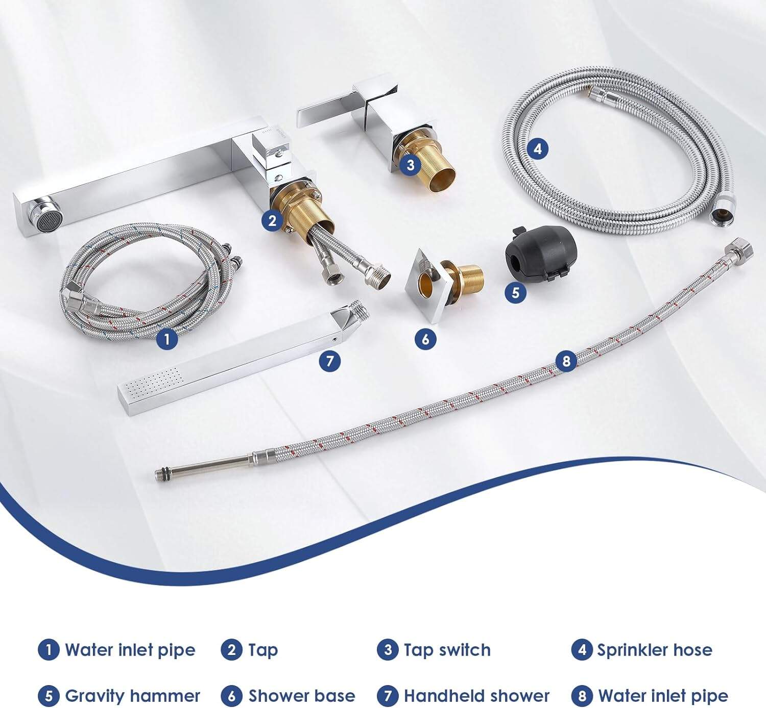 Chrome Widespread Bathtub Faucet Brass Roman Tub Filler Mixer with Rotated Spout Pull Out Handheld Shower Head Set Waterfall Tap manufacture