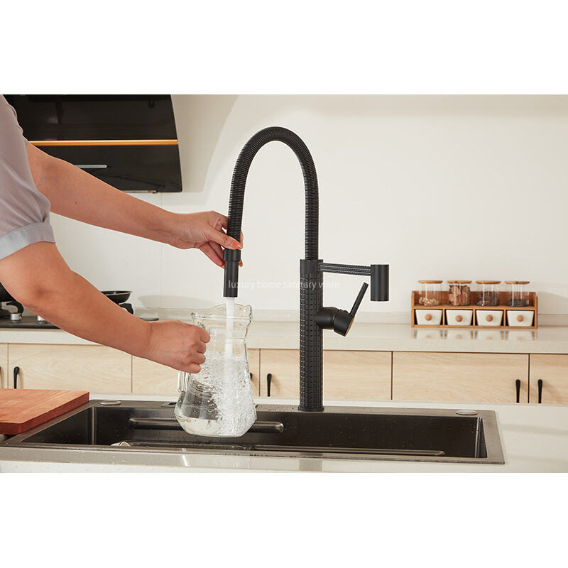 Factory Direct New Design Kitchen Faucet Corrugated Dense Spring Kitchen Faucet-black Kitchen Faucet manufacture