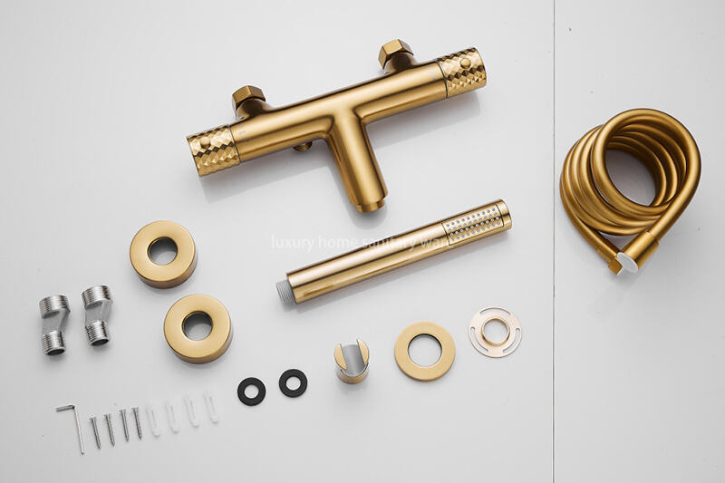 High-quality New Gold Wire Drawing Constant Temperature Shower Hot and Cold Bathtub Spout Faucet Handheld Sprayer supplier