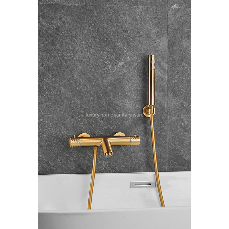 High-quality New Gold Wire Drawing Constant Temperature Shower Hot and Cold Bathtub Spout Faucet Handheld Sprayer factory