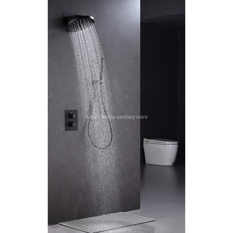 Concealed Built-in Shower Shower Set Round Thick Top Spray Built-in Hotel Bathroom Black Shower Set details