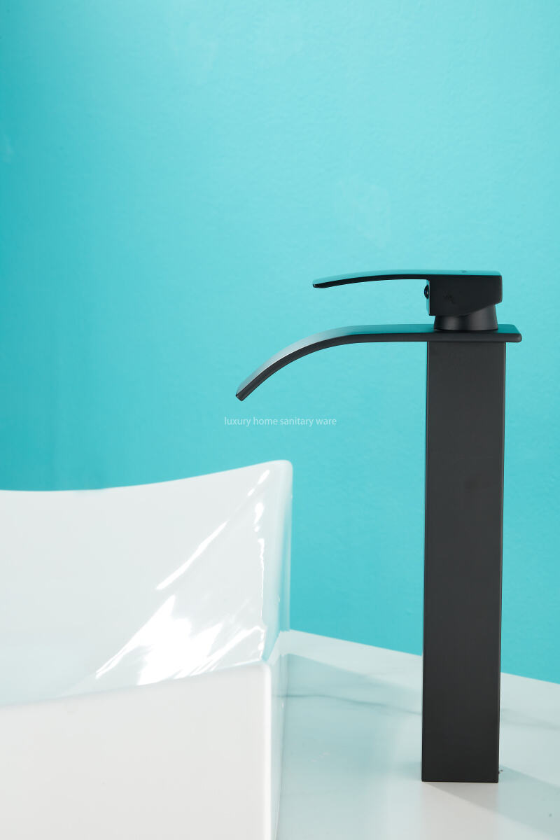 High-quality, Simple and High-profile Natural Bend-black Waterfall Faucet Bathroom Dresser Faucet Mixer supplier