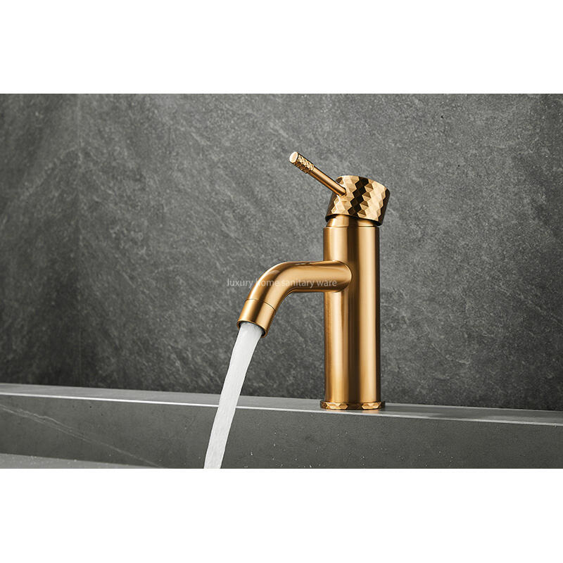2025 Hot-selling Basin with Low Curved Mouth-carved Handle-brushed Gold Single-handle Washbasin Faucet manufacture