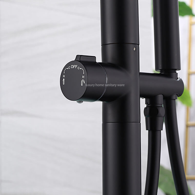 Factory Direct Sale Luxury Black Freestanding Bathtub Shower Mixer Floor Stand Bathtub Faucet Set Bathroom Faucet supplier