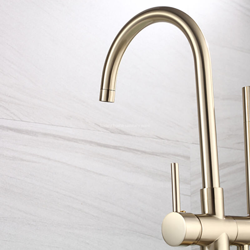 Best-selling Floor Handles-brushed Zirconium Gold Bathtub Faucet Bathroom Independent Bathtub Faucet details