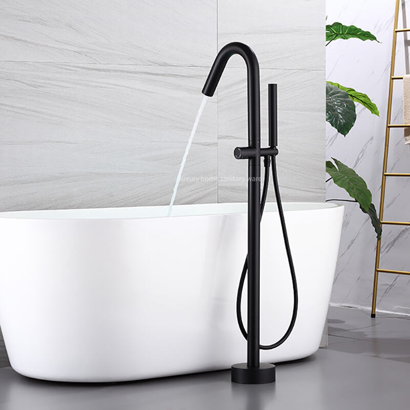 Factory Direct Sale Luxury Black Freestanding Bathtub Shower Mixer Floor Stand Bathtub Faucet Set Bathroom Faucet factory