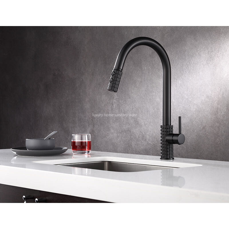 Factory Straight Hair High Quality Modern Single Handle Matte Black Kitchen Sink Faucet Simple Drop-down Sprayer. supplier