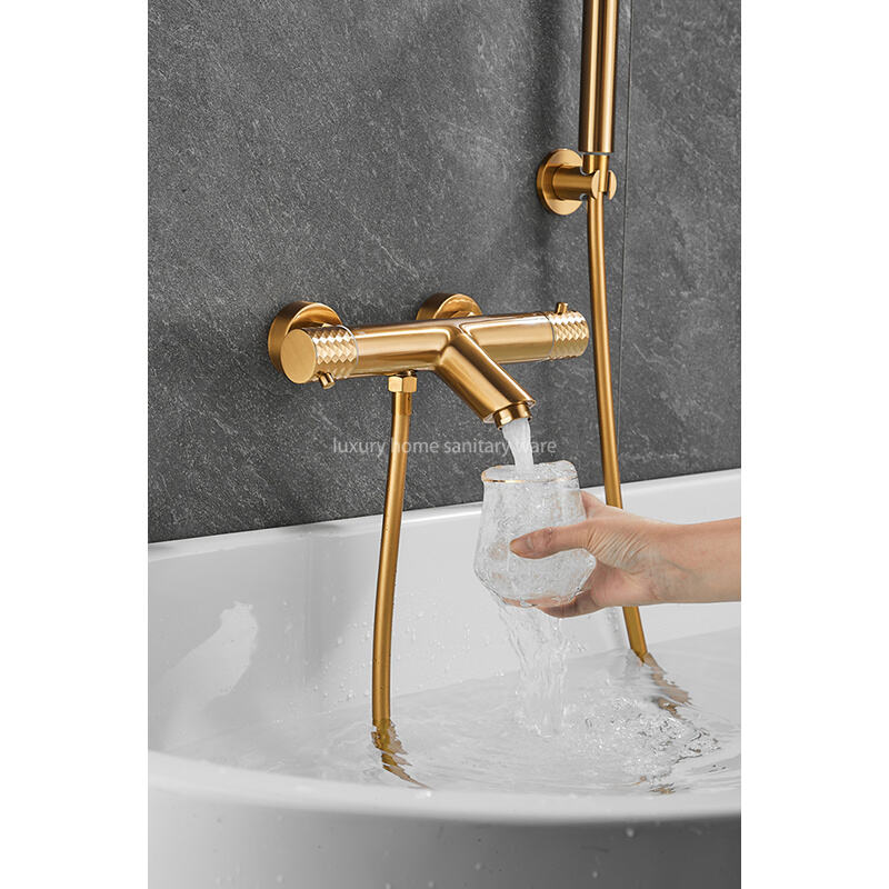 High-quality New Gold Wire Drawing Constant Temperature Shower Hot and Cold Bathtub Spout Faucet Handheld Sprayer manufacture