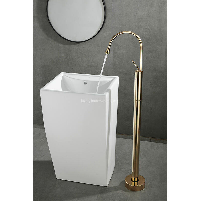 Deluxe Bathroom Floor-to-floor Dripping Zirconium Gold Faucet Floor-to-floor Faucet Base Basin Independent Bathtub Faucet details