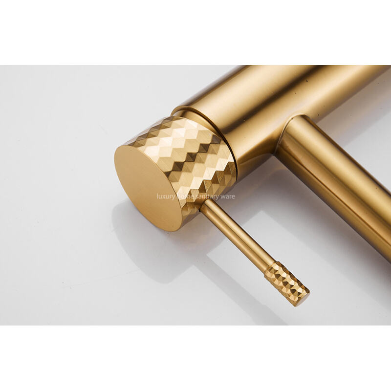 Hot-selling Basin with High Straight Mouth-carved Handle-brushed Gold Bathroom Faucet Hot and Cold Mixer factory