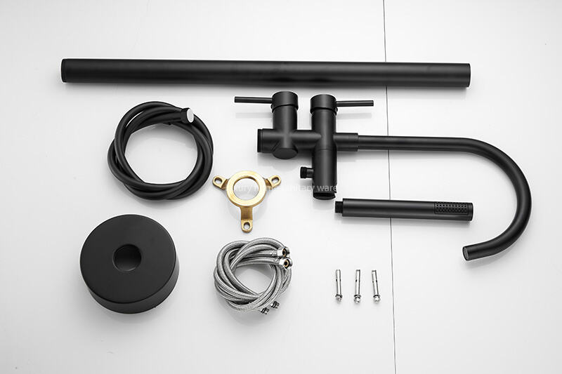Factory Direct Simple Black Freestanding Bathtub Shower Mixer Floor Stand Bathtub Faucet Set Bathroom Faucet factory