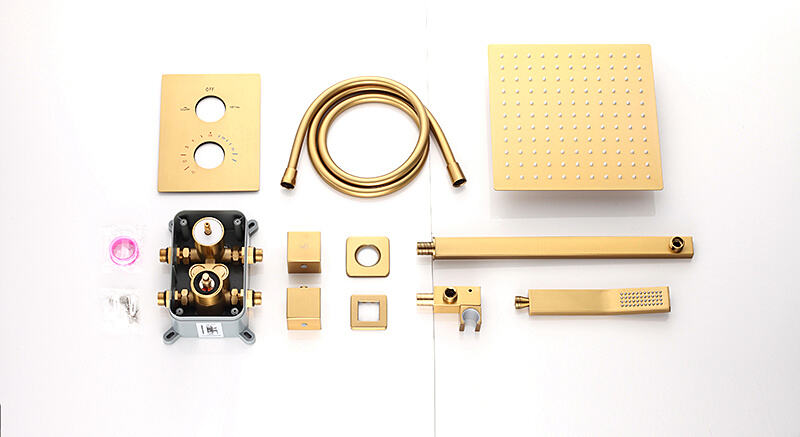 High Quality Brass Waterfall Thermostatic Shower Set Hotel Bathroom Concealed Brushed Gold Shower Faucet with Hand Shower factory