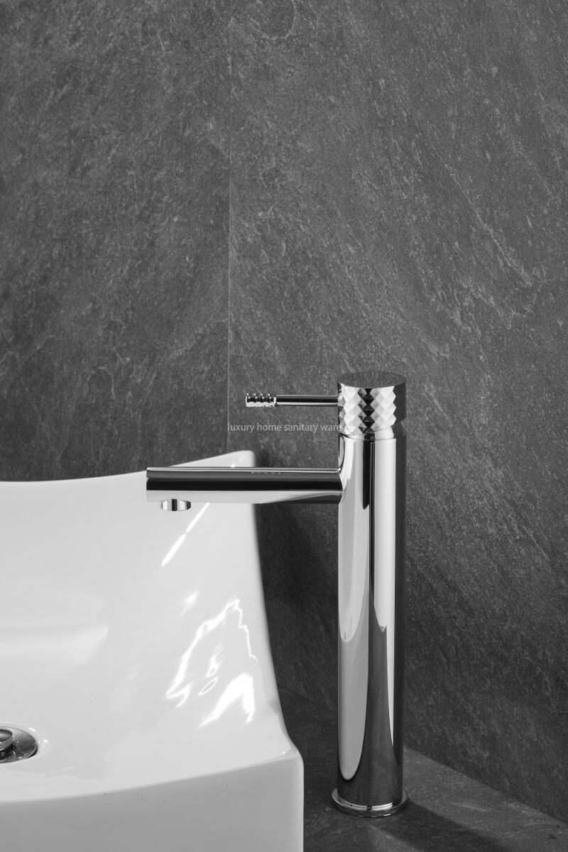 High Bathroom Sink Faucet with Single Hole and Single Handle for Washbasin-carved Handle-electroplated Faucet factory