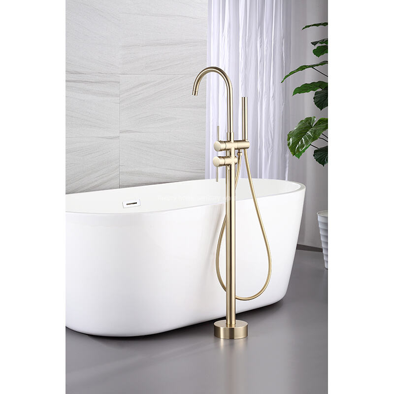Best-selling Floor Handles-brushed Zirconium Gold Bathtub Faucet Bathroom Independent Bathtub Faucet supplier