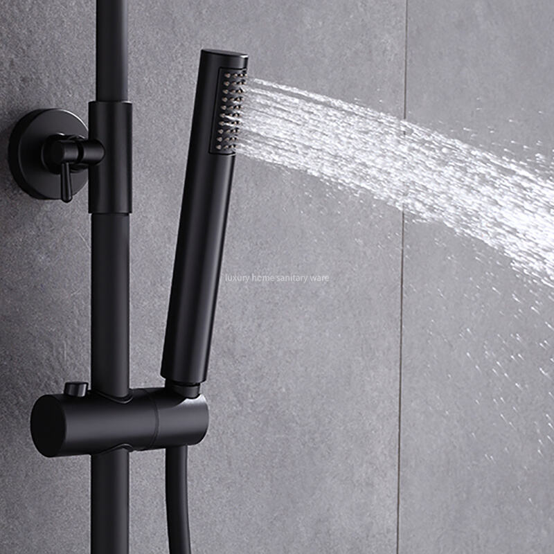 Modern Round Stick Constant Temperature Small Round Stick Hand Spray Bathtub Shower Faucet Black Bathroom Shower Set factory