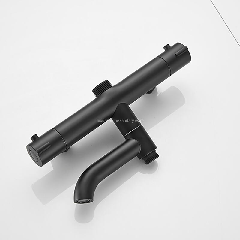 Modern Bathroom Shower Set Simple Black Round bar Constant Temperature Shower Faucet Set manufacture