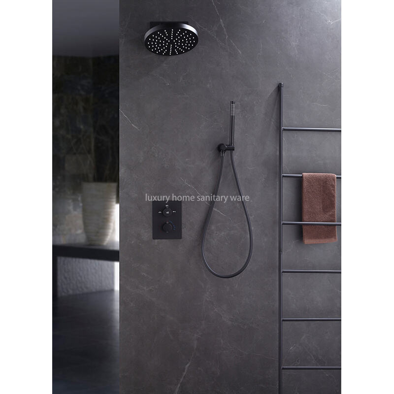 Concealed Built-in Shower Shower Set Round Thick Top Spray Built-in Hotel Bathroom Black Shower Set factory