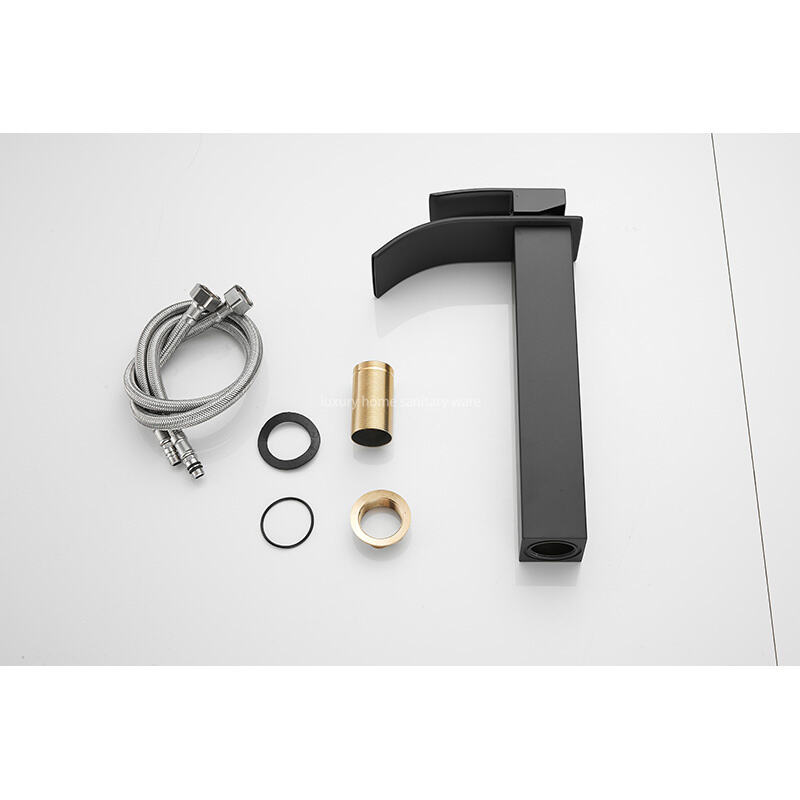 High-quality, Simple and High-profile Natural Bend-black Waterfall Faucet Bathroom Dresser Faucet Mixer details