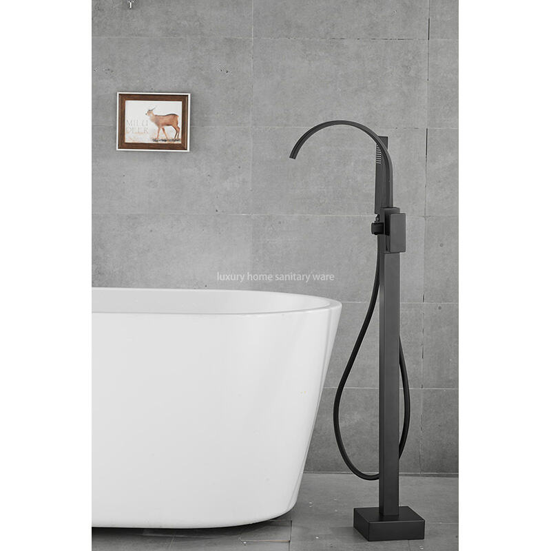 High-quality Independent 360 Rotating Bathtub Floor Faucet-black square Flat Elbow Landing details