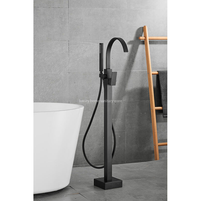 High-quality Independent 360 Rotating Bathtub Floor Faucet-black square Flat Elbow Landing supplier