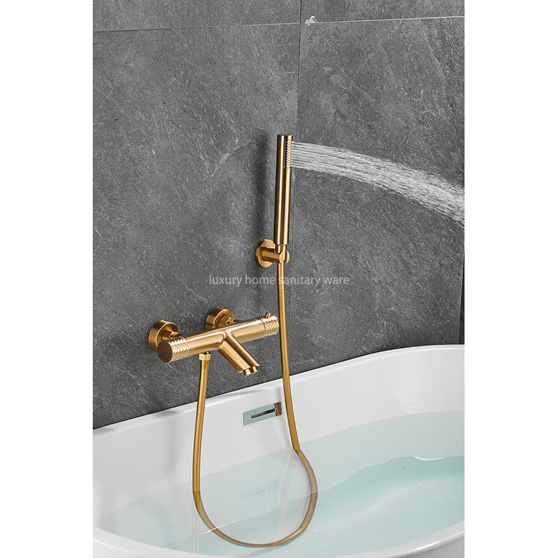 High-quality New Gold Wire Drawing Constant Temperature Shower Hot and Cold Bathtub Spout Faucet Handheld Sprayer manufacture