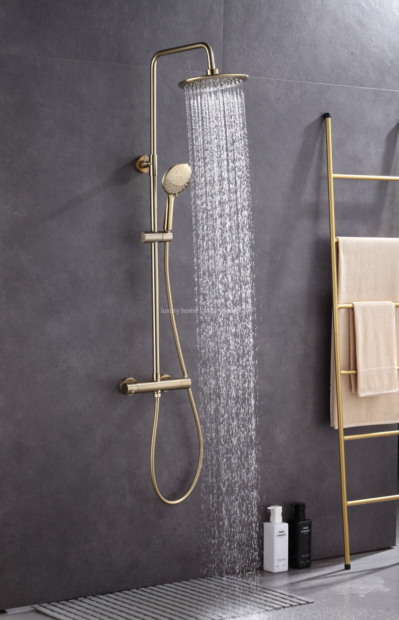 Modern Home Fashion Wind Round Stick Constant Temperature Small Round Stick Hand-painted Brushed Gold Full Shower Set. details