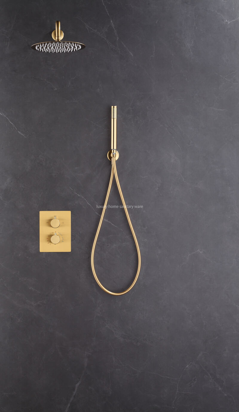 Modern Constant Temperature Shower Set Brass Hidden Shower Faucet Bathroom Brushed Gold Shower Faucet Set manufacture