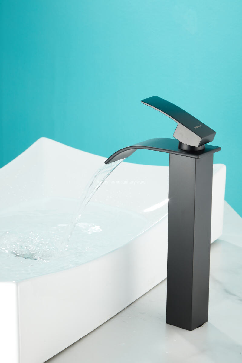 High-quality, Simple and High-profile Natural Bend-black Waterfall Faucet Bathroom Dresser Faucet Mixer details