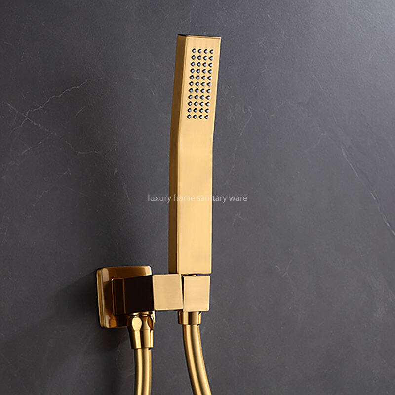 High Quality Brass Waterfall Thermostatic Shower Set Hotel Bathroom Concealed Brushed Gold Shower Faucet with Hand Shower supplier