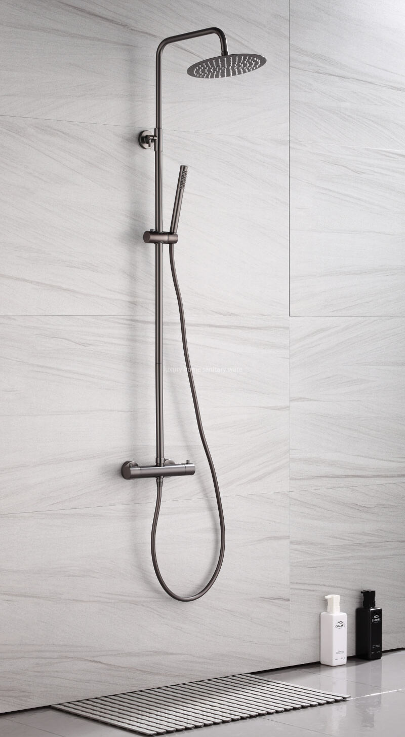 Modern Bathroom Circular Thermostat Mixer Shower Valve Overhead Rain Shower Hand-held Shower Faucet manufacture