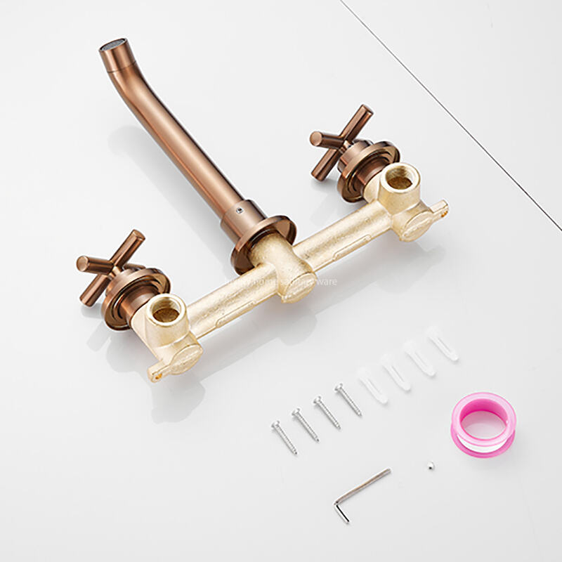 Hot-selling Concealed Cross Handwheel Drawing pink Wall-mounted Basin Sink Mixer Faucet Hidden Washbasin Faucet Double Lever details