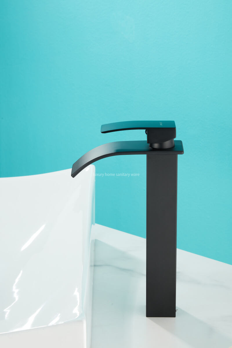 High-quality, Simple and High-profile Natural Bend-black Waterfall Faucet Bathroom Dresser Faucet Mixer supplier