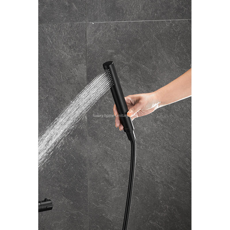 Modern Bathroom Shower Set Simple Black Round bar Constant Temperature Shower Faucet Set manufacture