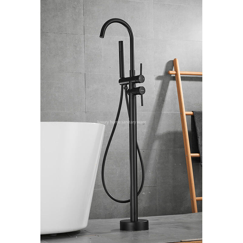 Factory Direct Simple Black Freestanding Bathtub Shower Mixer Floor Stand Bathtub Faucet Set Bathroom Faucet factory