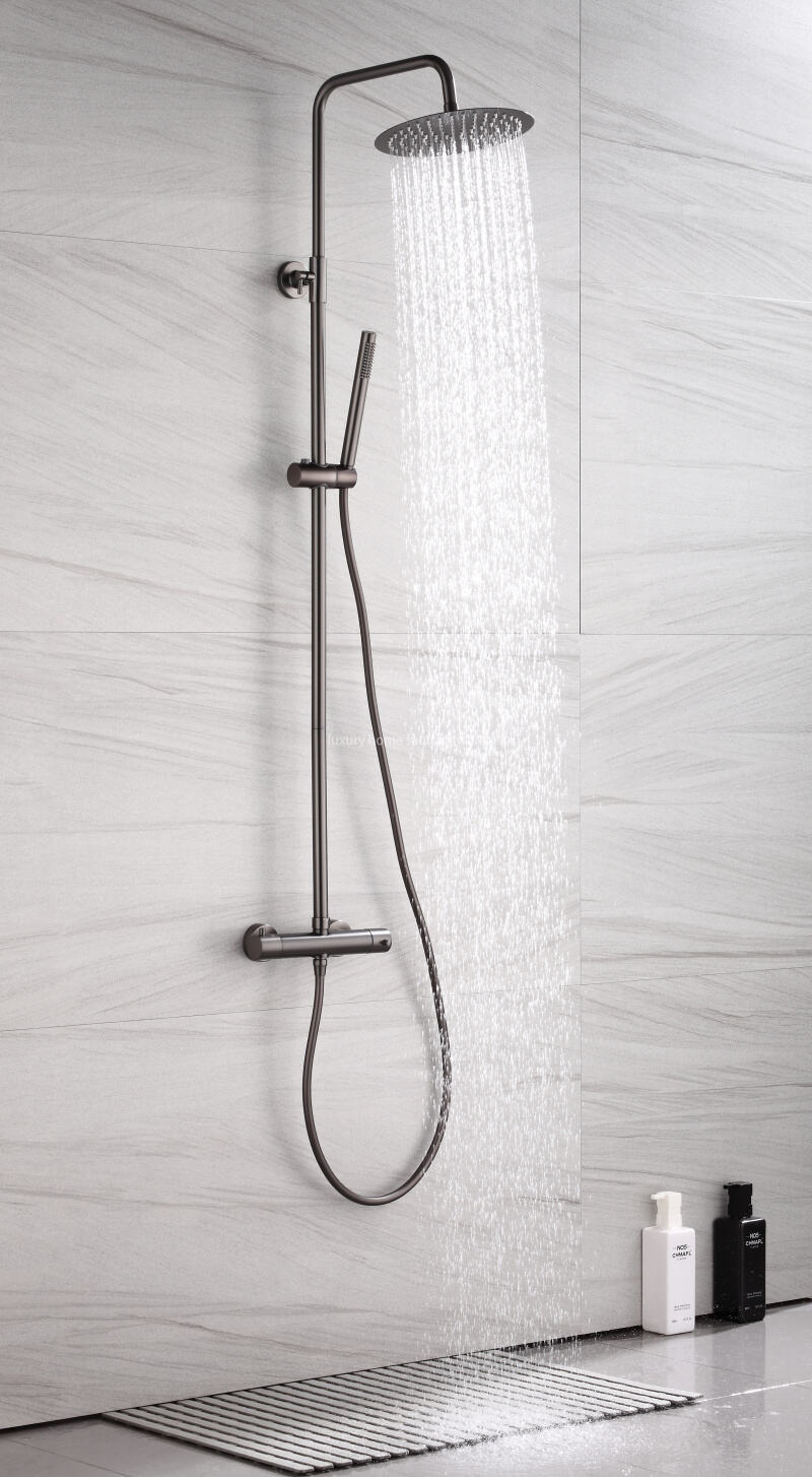 Modern Bathroom Circular Thermostat Mixer Shower Valve Overhead Rain Shower Hand-held Shower Faucet supplier