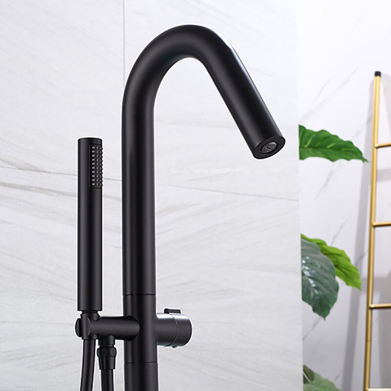 Factory Direct Sale Luxury Black Freestanding Bathtub Shower Mixer Floor Stand Bathtub Faucet Set Bathroom Faucet details