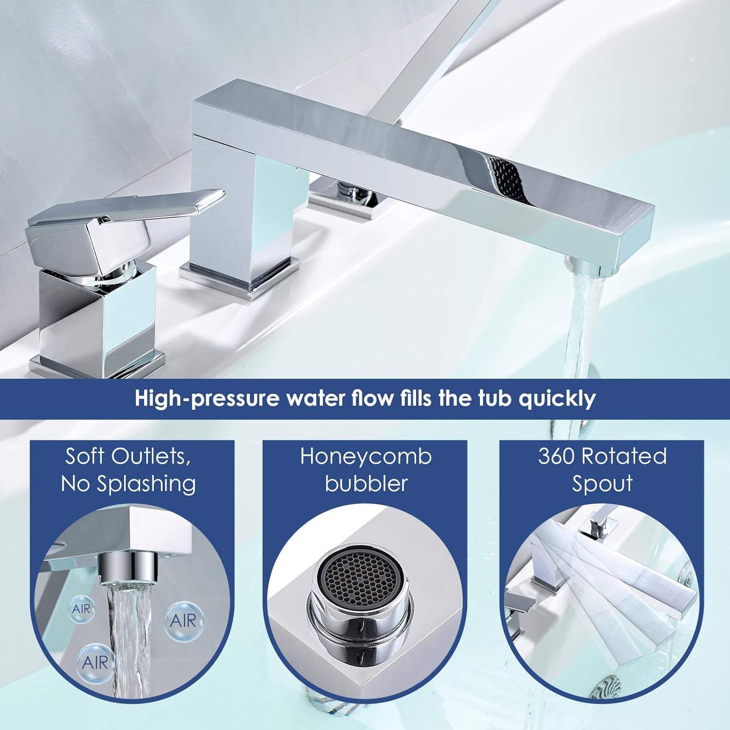 Chrome Widespread Bathtub Faucet Brass Roman Tub Filler Mixer with Rotated Spout Pull Out Handheld Shower Head Set Waterfall Tap supplier